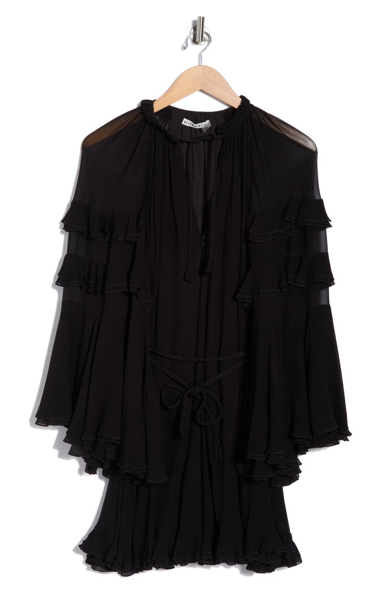 Alice + Olivia Adaline Ruffle Long Sleeve Minidress, Main, color, Black
