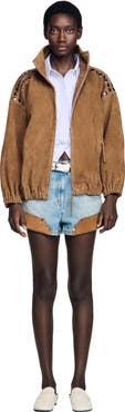 SANDRO Studded suede jacket