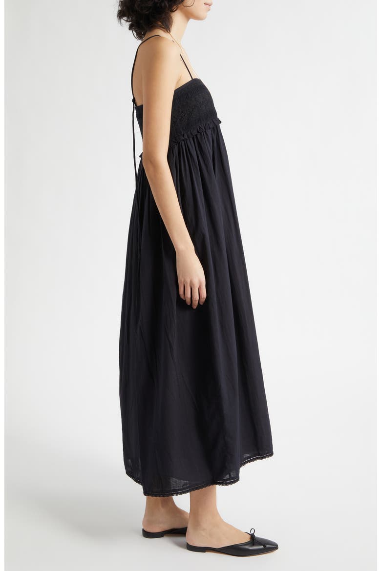 Danielle Embroidered Lace Ruffle Trim Midi Dress, Alternate, color, BLACK
