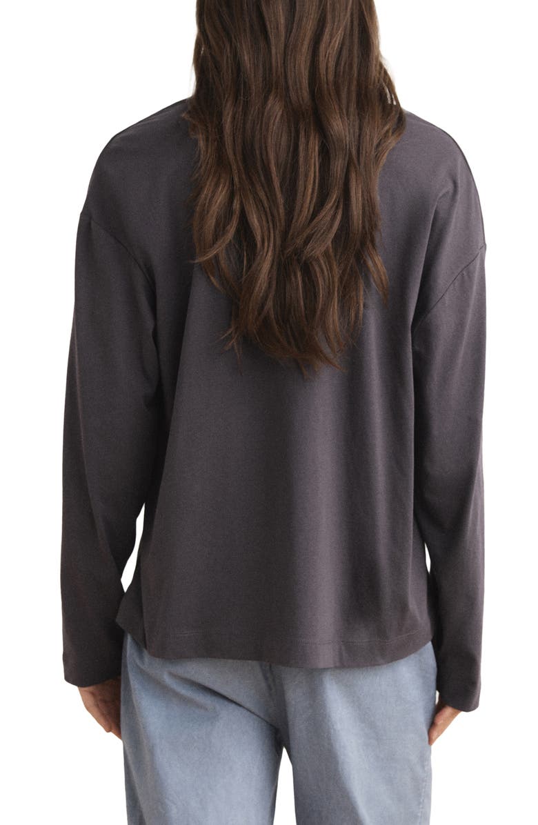 MANGO Long Sleeve Cotton V-Neck Pajama Top, Alternate, color, Charcoal