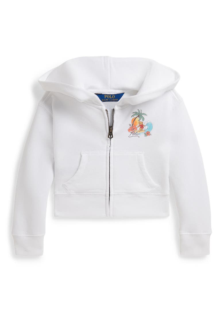 Kids' Polo Bear Zip Front Cotton Blend Hoodie, Main, color, WHITE