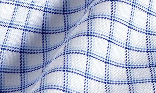 David Donahue Trim Fit Shadow Check Cotton Dobby Dress Shirt In Blue