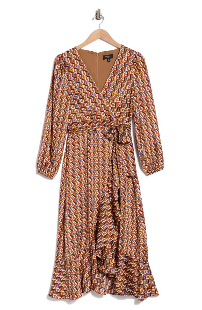 Tahari ASL Long Sleeve Faux Wrap Dress, Alternate, color, 