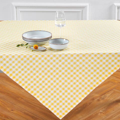 Linen Table Throw 52 x 52 Inch - Gingham Check