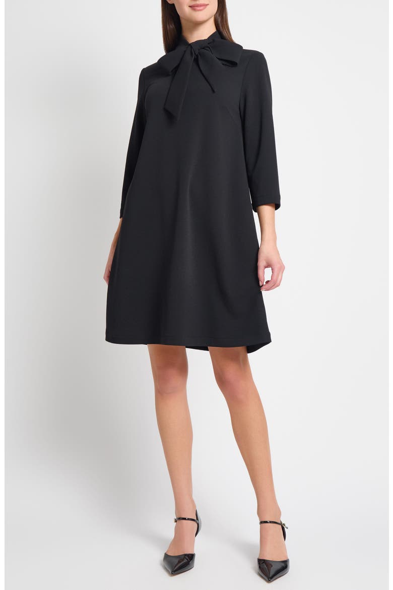 x Tanya Foster Stretch Deco Crepe Tie-Neck Tent Dress, Main, color, BLACK