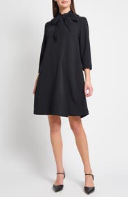 Ming Wang x Tanya Foster Stretch Deco Crepe Tie-Neck Tent Dress