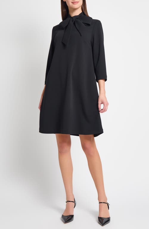Ming Wang Bow Neck Stretch Deco Crepe Shift Top In Black