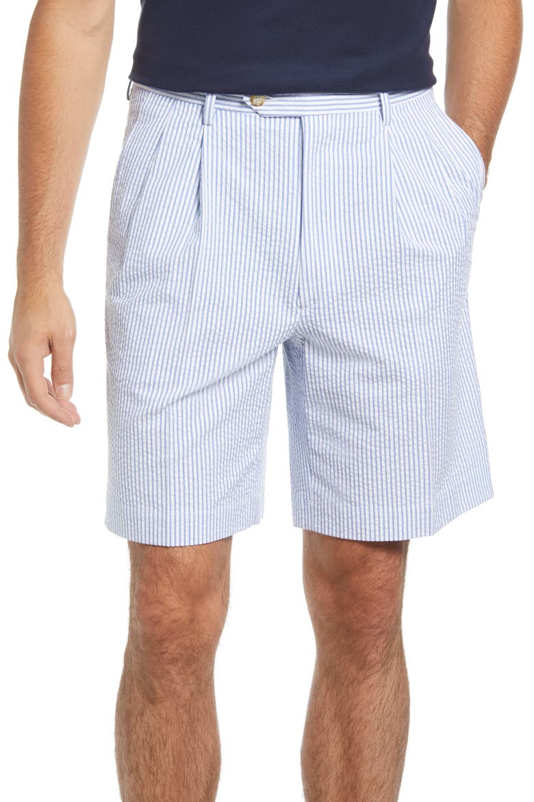Pleated Seersucker Shorts, Main, color, LIGHT BLUE