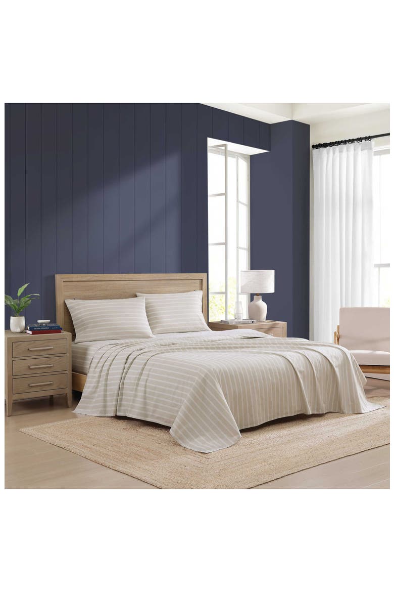 Effortless Stripe Cotton Percale Sheet Set, Alternate, color, LIGHT BEIGE