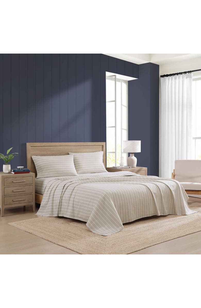 Tommy Hilfiger Effortless Stripe Cotton Percale Sheet Set, Alternate, color, Light Beige