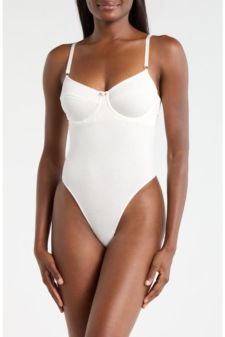 Rib Underwire Bodysuit, Main, color, WHITE