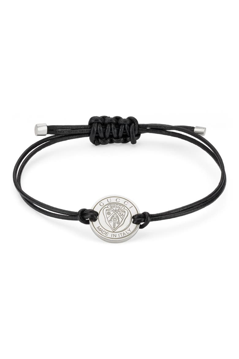 Crest Leather Cord Bracelet, Main, color, SILVER BLACK