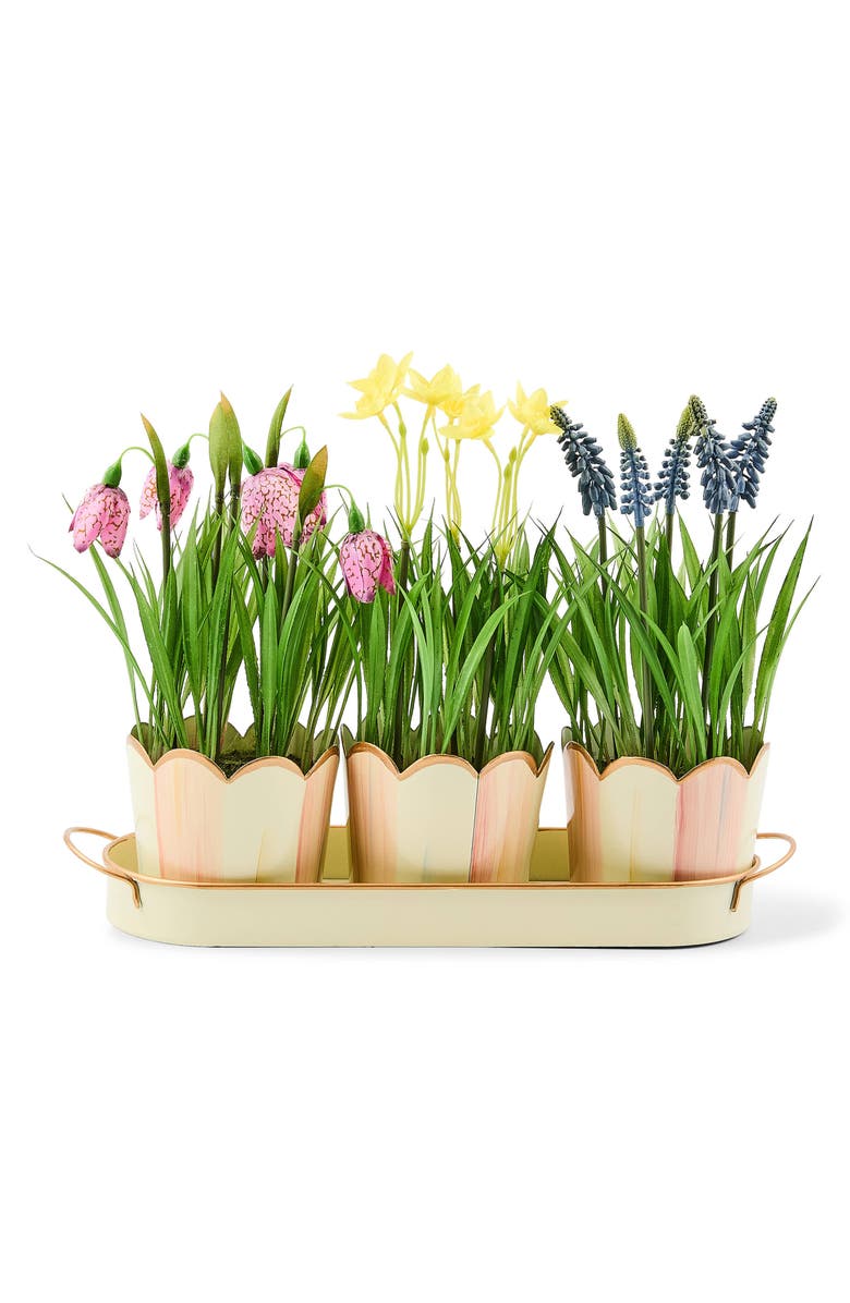 MACKENZIE CHILDS Rosy Check Stripe Triple Potted Blooms, Main, color, Rosy