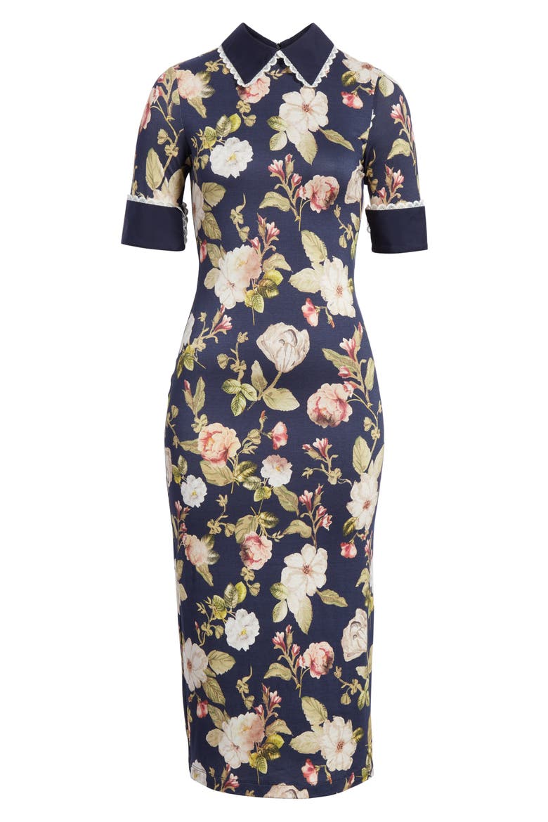 Delora Fittted Floral Dress, Alternate, color, HAZY FLORAL/ SAPPHIRE