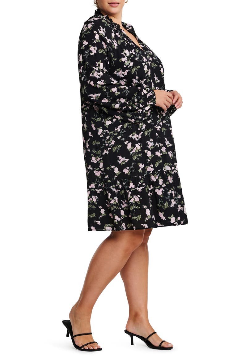Pink Blossom Long Sleeve Floral Print Dress, Alternate, color, BLACK/ LEAF