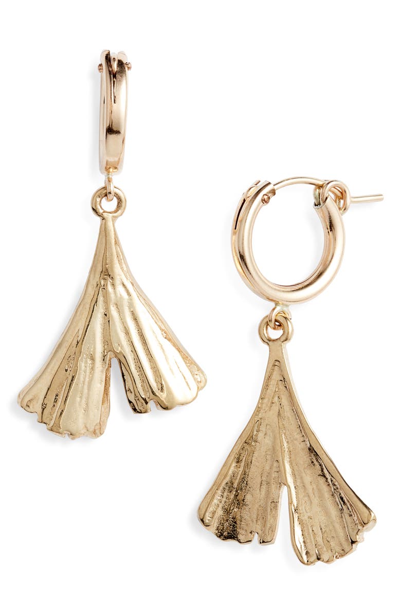 Set & Stones Camden Leaf Drop Huggie Hoop Earrings, Main, color, Gold