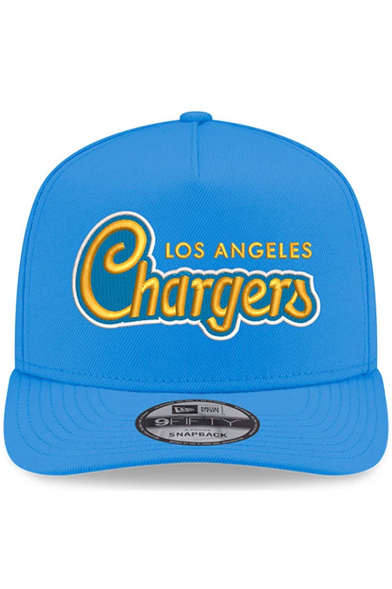 Men's New Era Powder Blue Los Angeles Chargers Charger Power A-Frame 9FIFTY Snapback Hat, Alternate, color, Powder Blue