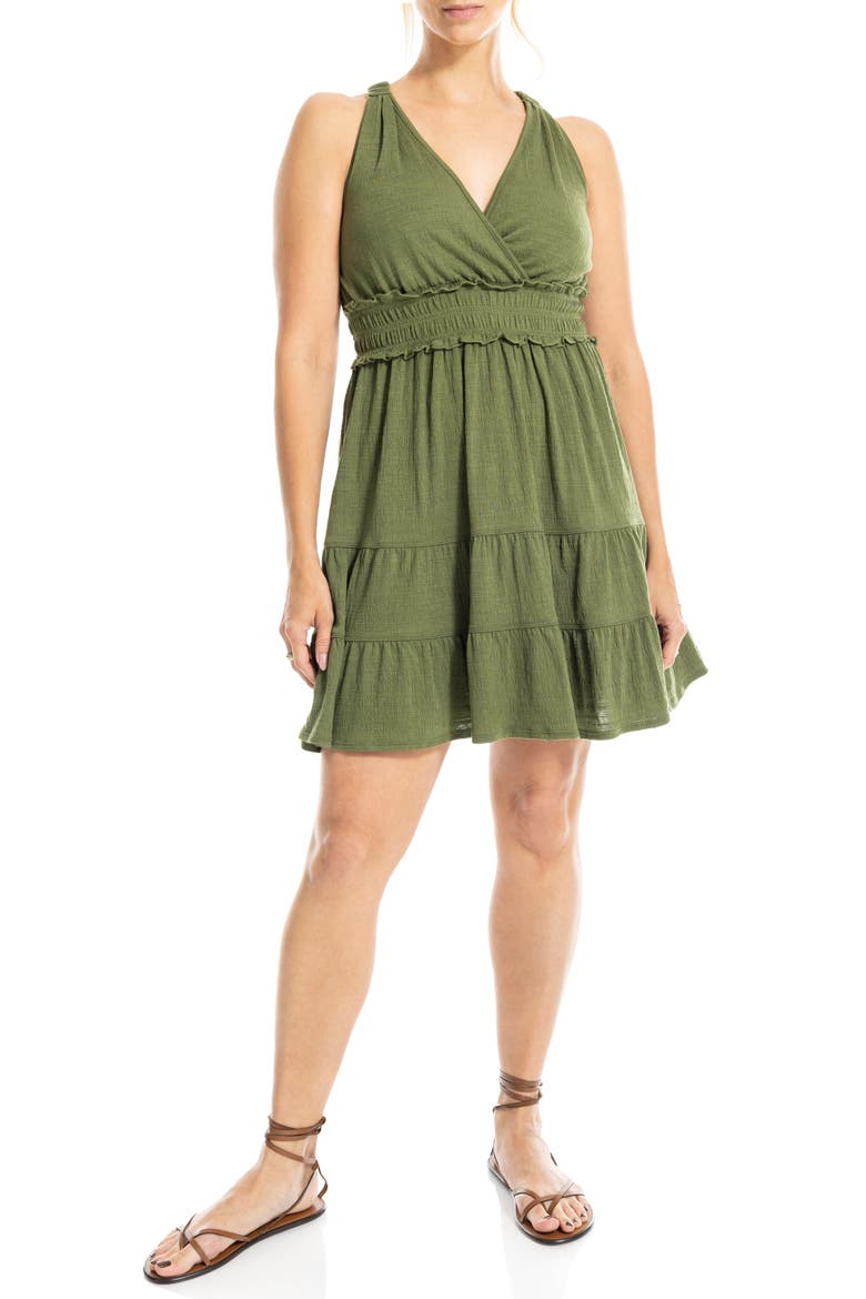 Empire Waist Tiered Minidress, Alternate, color, LEAF-LEAF