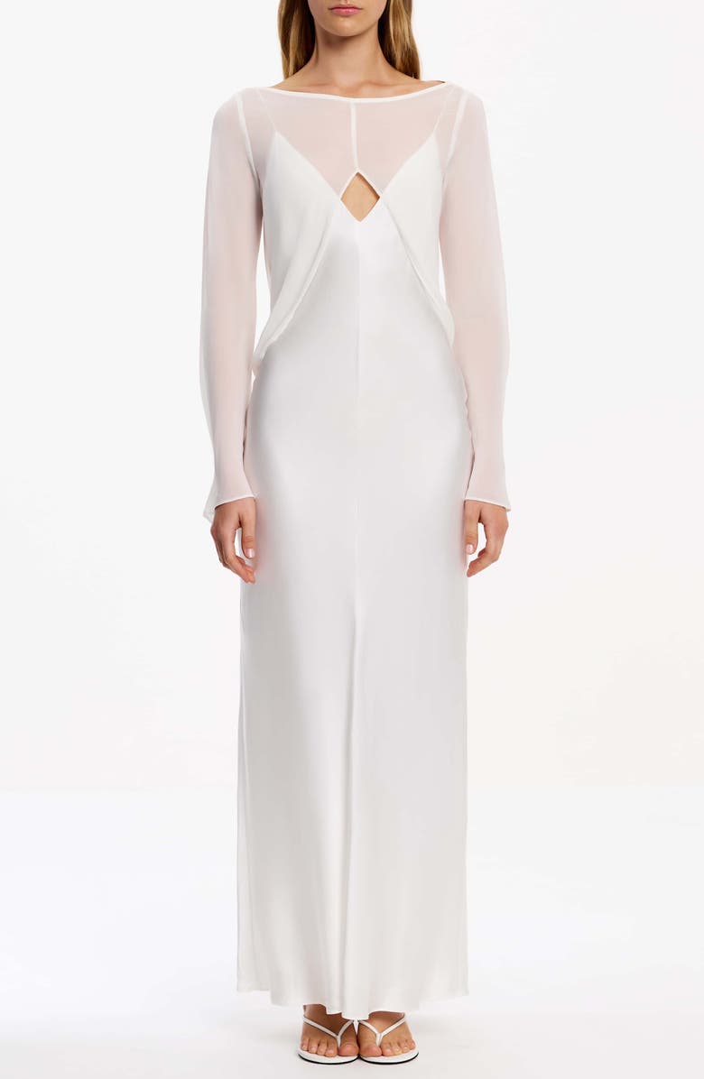Significant Other Eevie Long Sleeve Satin Cocktail Dress, Main, color, Ivory