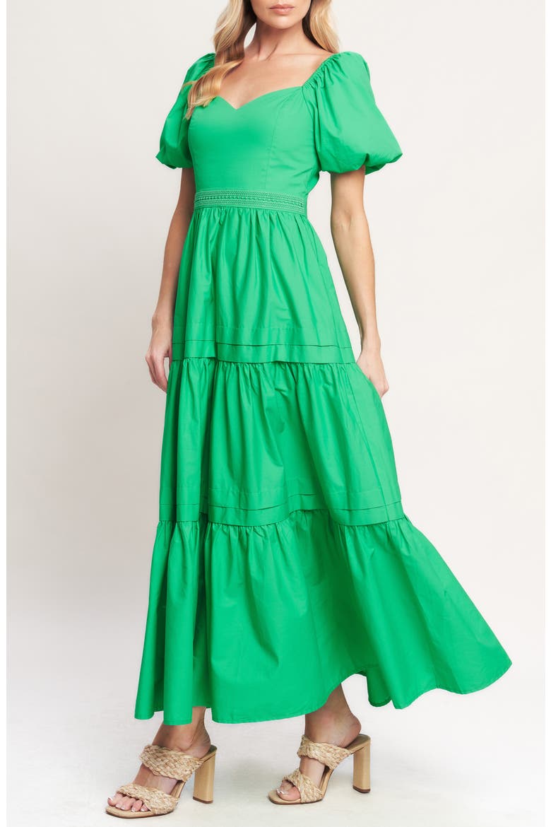 Puff Sleeve Tiered Maxi Dress, Alternate, color, GREEN