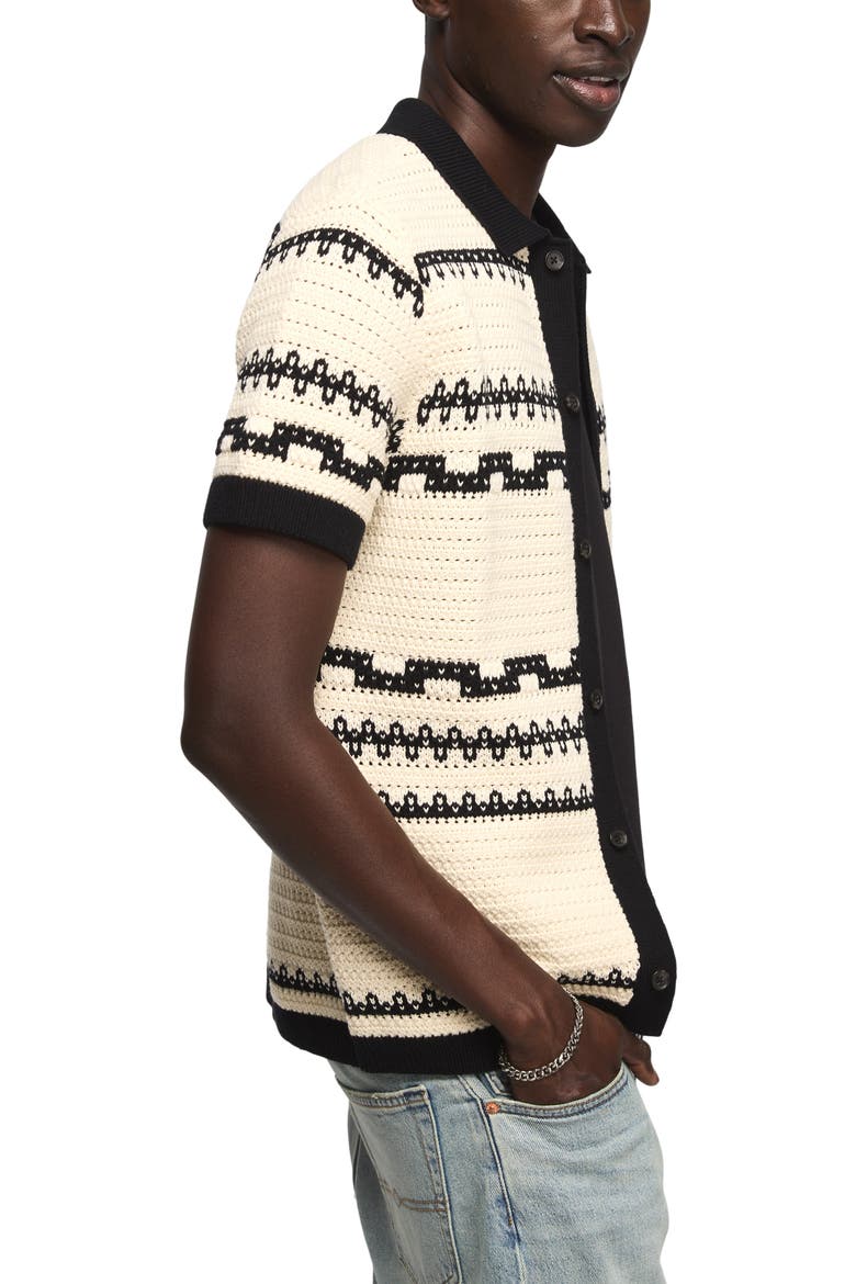 Crochet Button Down Sweater, Alternate, color, DARK BLACK