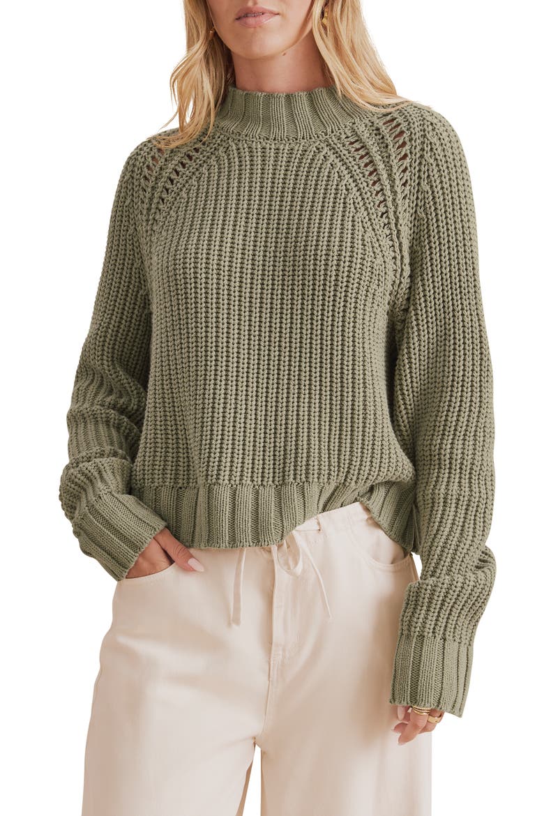 Cassidy Shaker Knit Crewneck Sweater, Main, color, EUCALYPTUS GREEN