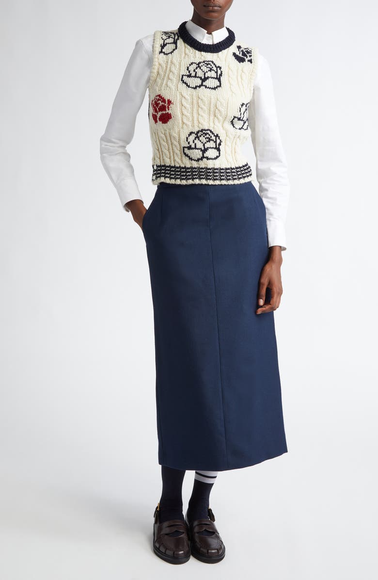Thom Browne Tricolor Tab Wool Twill Pencil Skirt, Alternate, color,