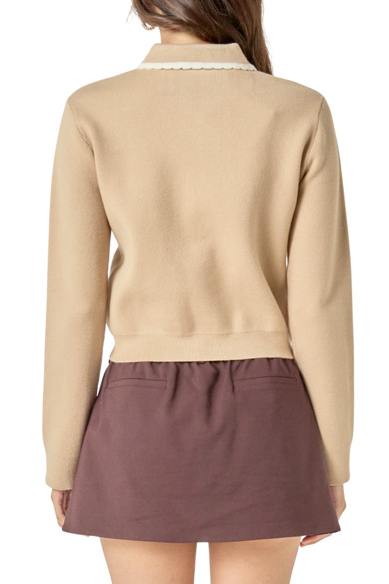 Scallop Trim Cardigan, Alternate, color, TAN/ OFF WHITE