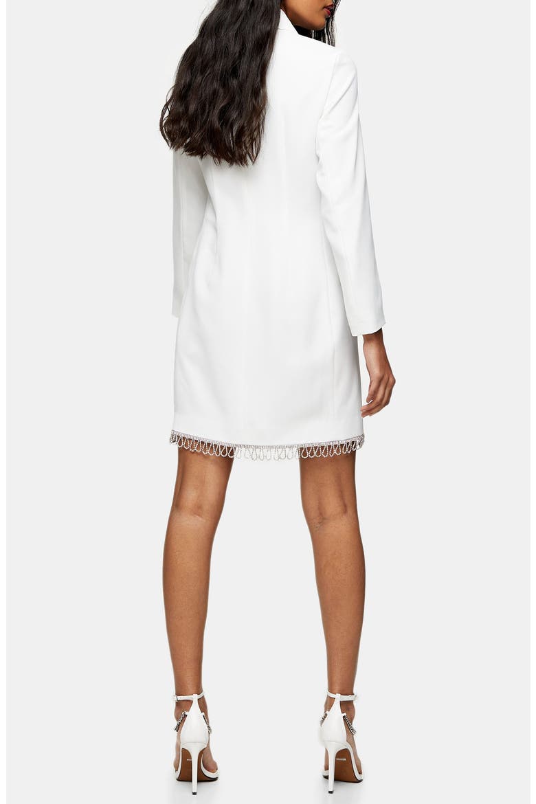 Diamante Trim Long Sleeve Blazer Minidress, Alternate, color, IVORY