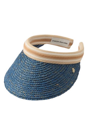 Helen Kaminski Bianca Raffia Visor In Sapphire/natural Logo