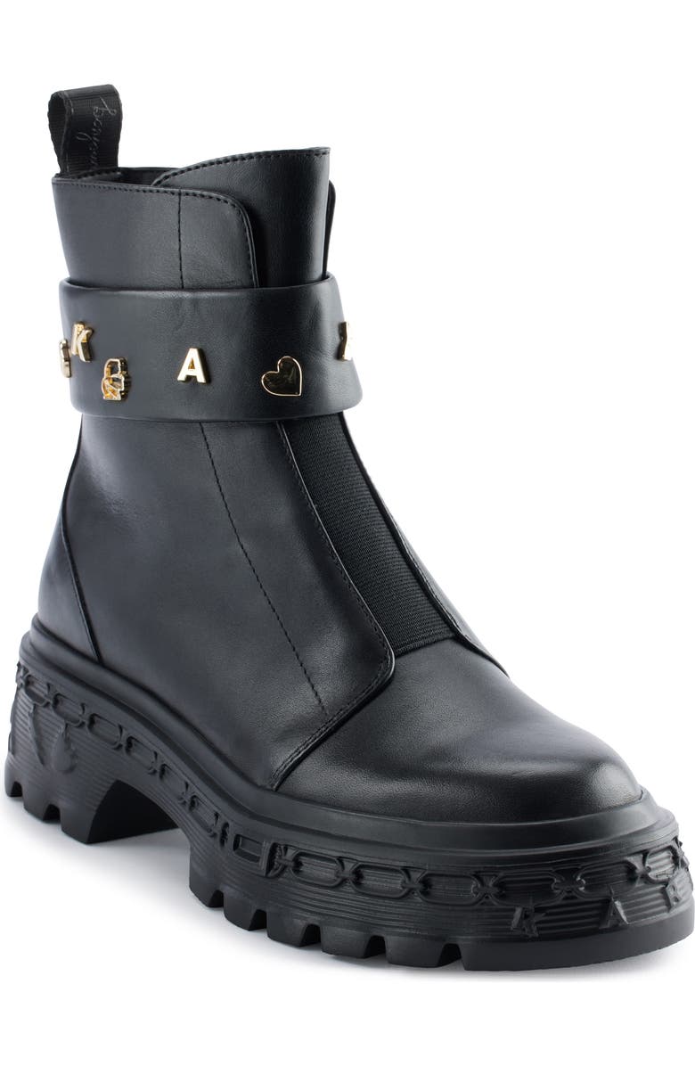 KARL LAGERFELD PARIS Latisha Lug Sole Bootie, Main, color, Black