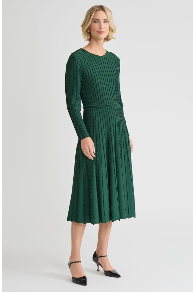 Fit & Flare Raised Linear Stitch Midi Dress, Alternate, color, Dark Ivy/ Black