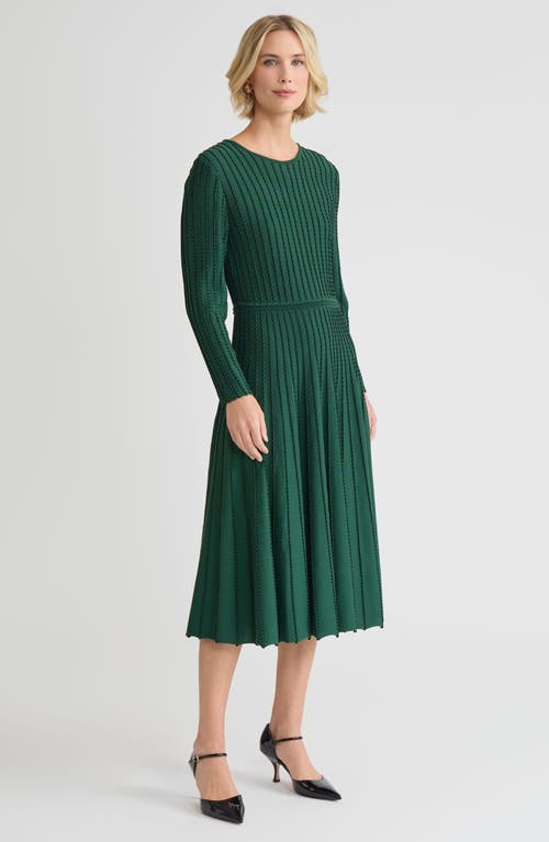 Misook Fit & Flare Raised Linear Stitch Midi Dress In Green