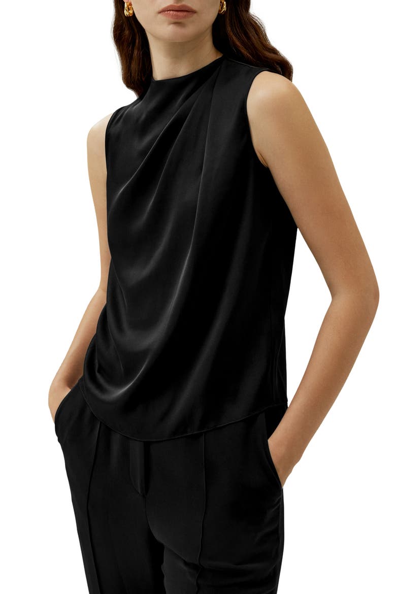 Women's Sleeveless Minimalist Silk Top, Main, color, Black