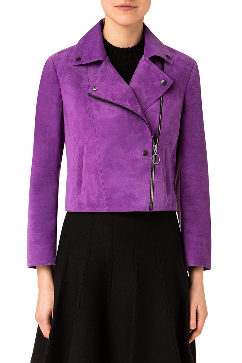 Suede Biker Jacket, Main, color, PURPLE