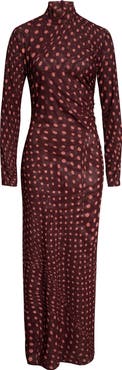 Stella McCartney Polka Dot Mesh Long Sleeve Ruched Maxi Dress