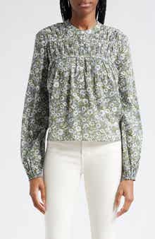 Veronica Beard Bonalie Print Smocked Top