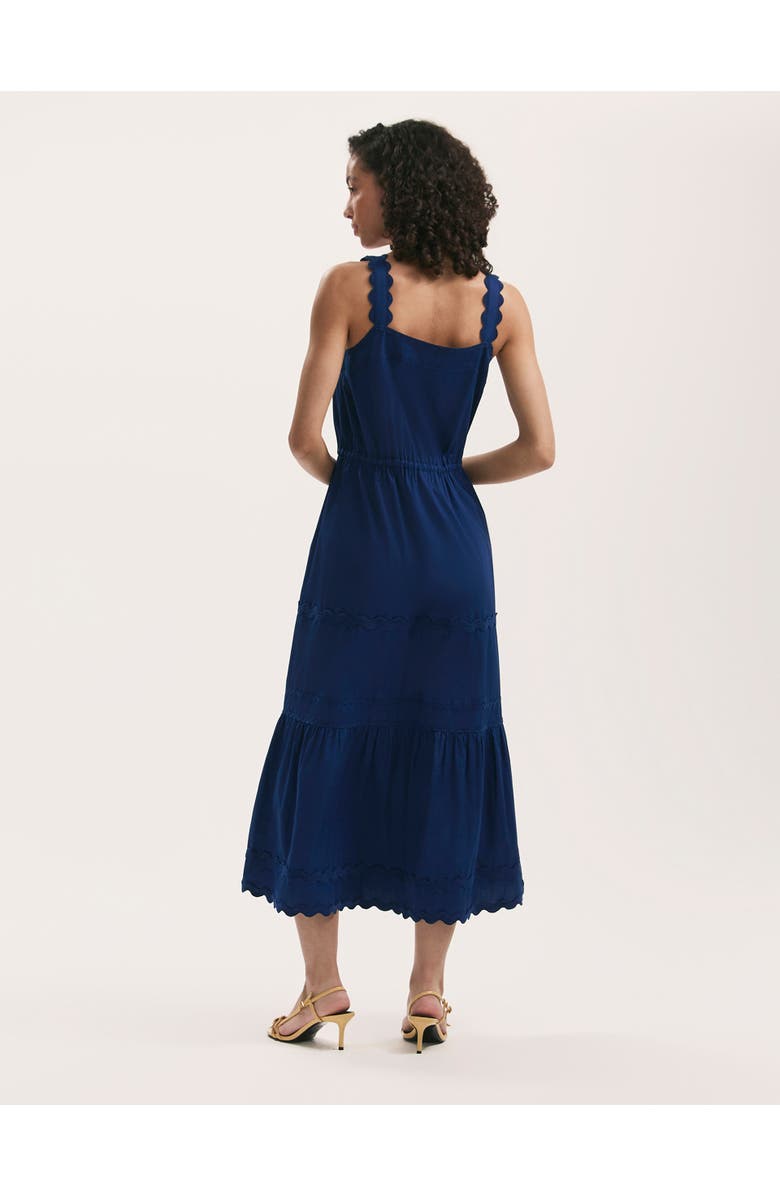 Finery London Hallie Cotton Ric Rac Detail Midi Dress, Alternate, color, Indigo