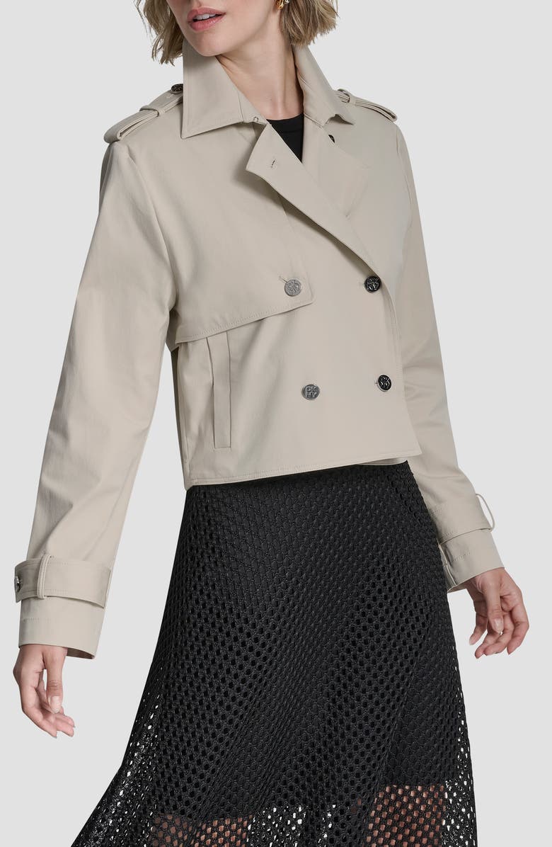 DKNY Crop Trench Coat, Alternate, color, Ecru