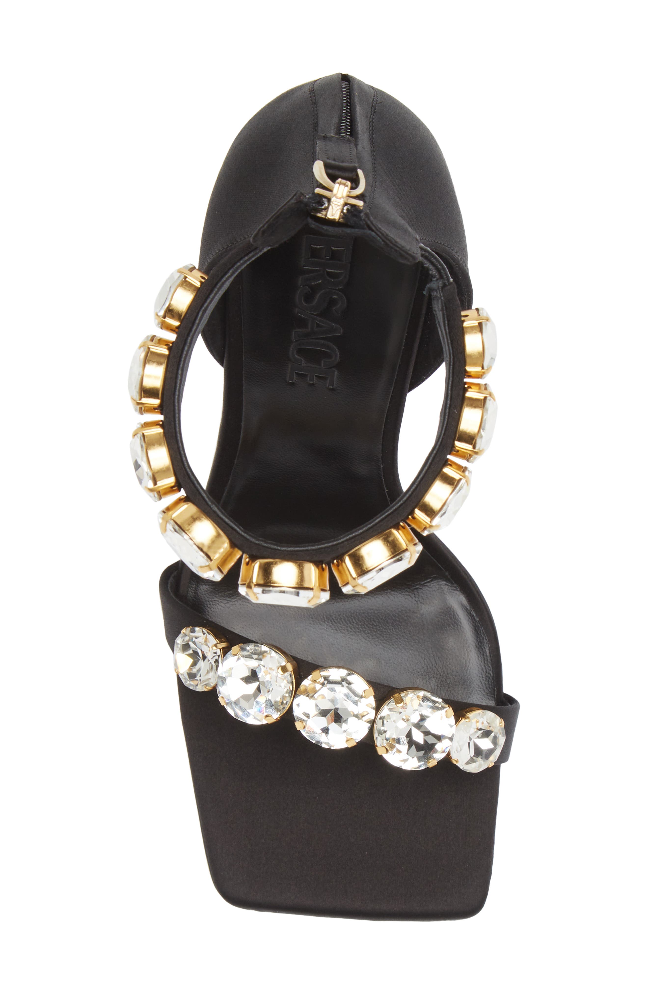 Versace Crystal Embellished Ankle Strap Sandal, Alternate, color, 