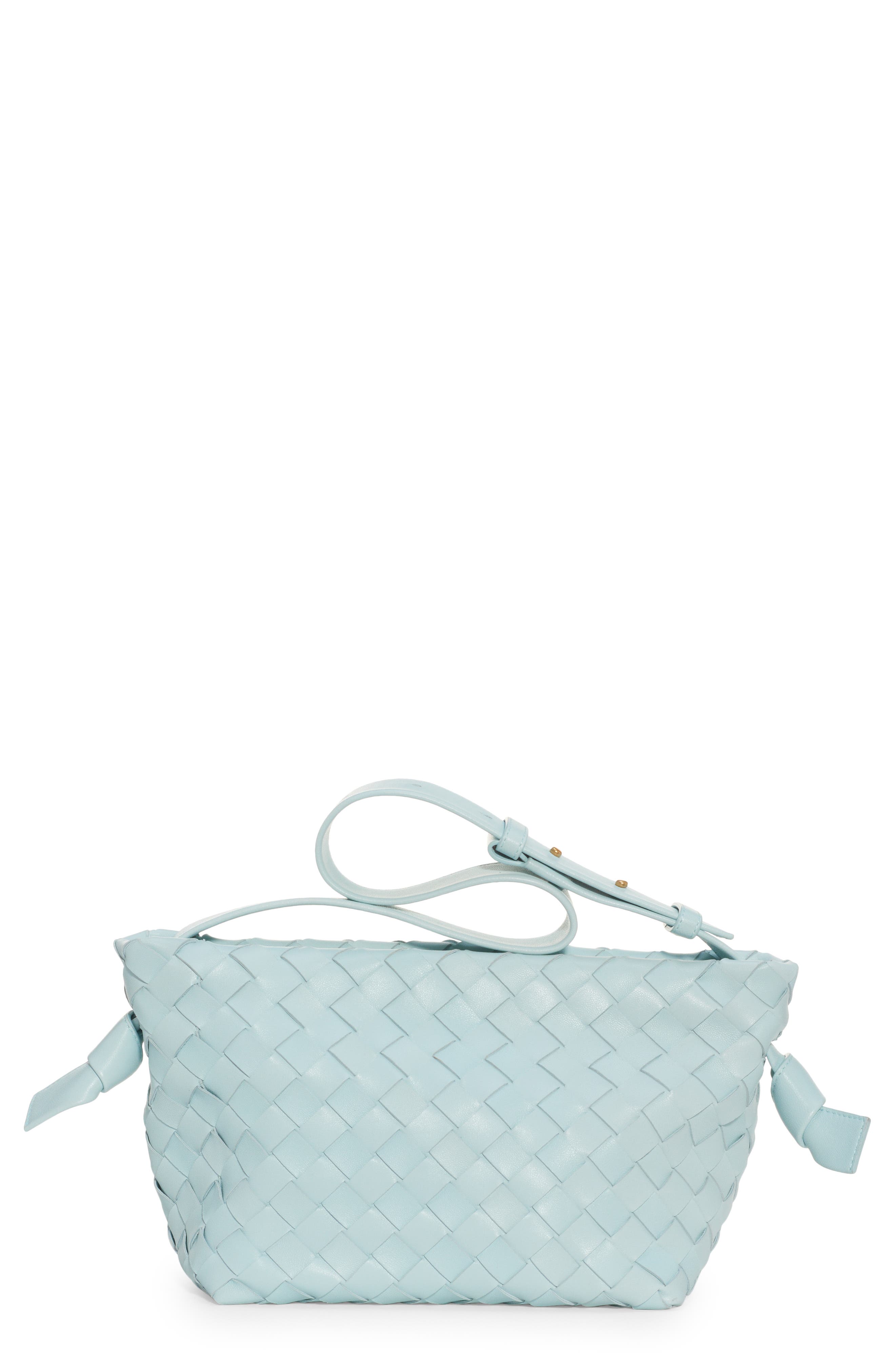 Intrecciato Leather Shoulder Bag, Main, color, TEAL WASHED GOLD