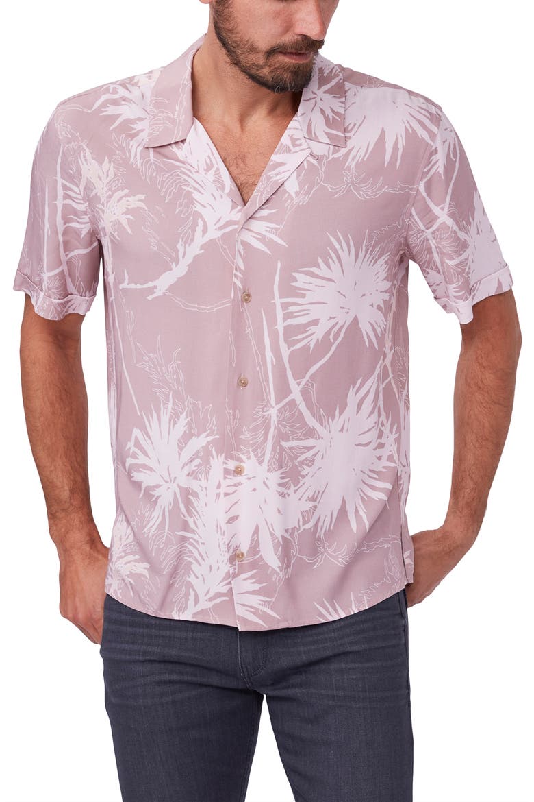 Landon Agave Print Short Sleeve Button-Up Camp Shirt, Main, color, DUSTY SUNSET
