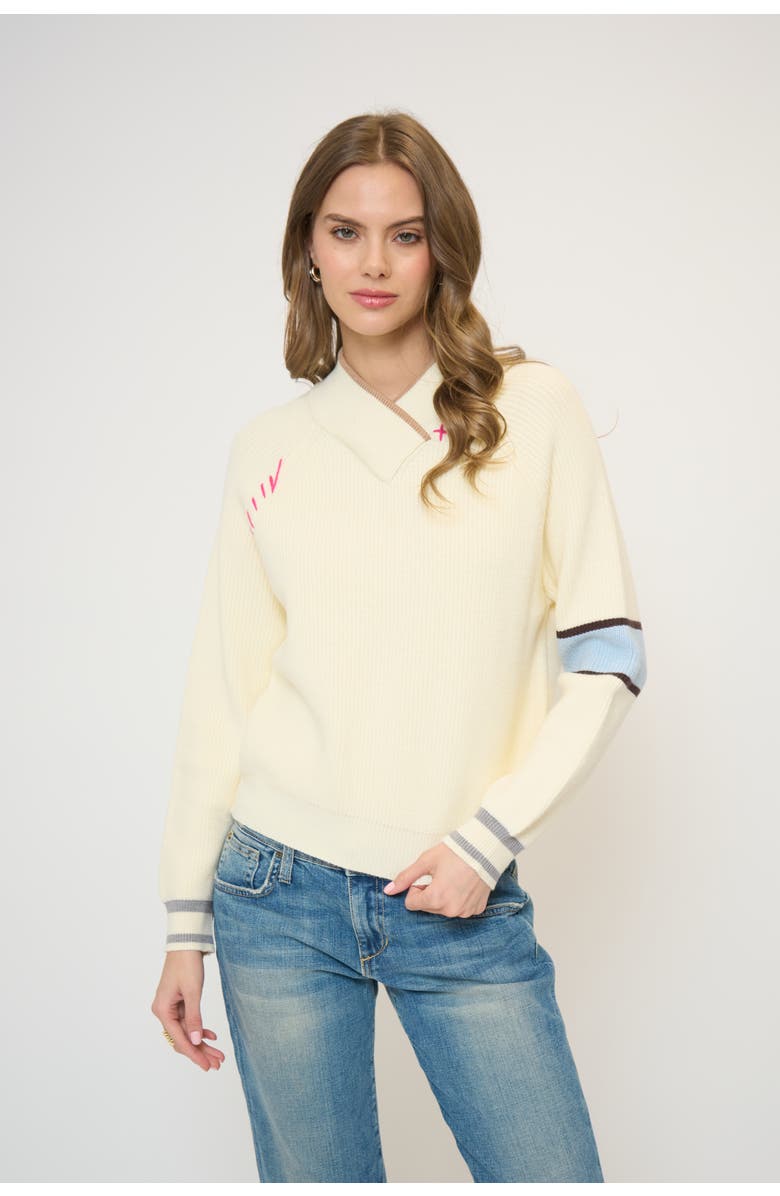 Central Park West Parker Crossover Neck Sweater, Main, color, Ivory Combo