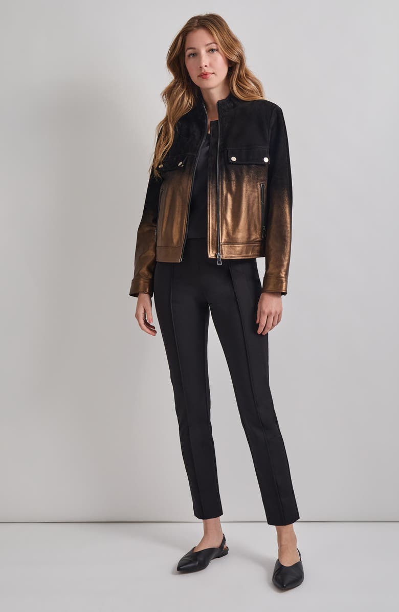 Misook Gradient Suede Trucker Jacket, Alternate, color, 