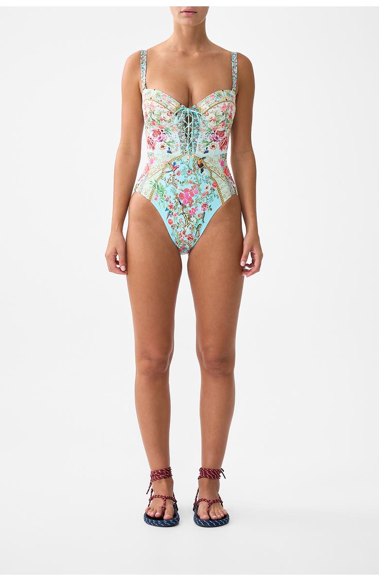 Camilla Lace Up Underwire Moulded Cup One Piece, Main, color, Sultans And Queens