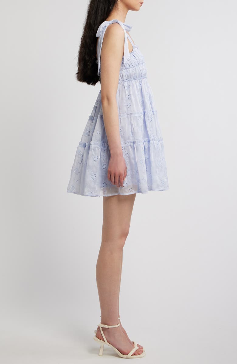 All in Favor Tiered Eyelet Mini Sundress, Alternate, color, Light Blue