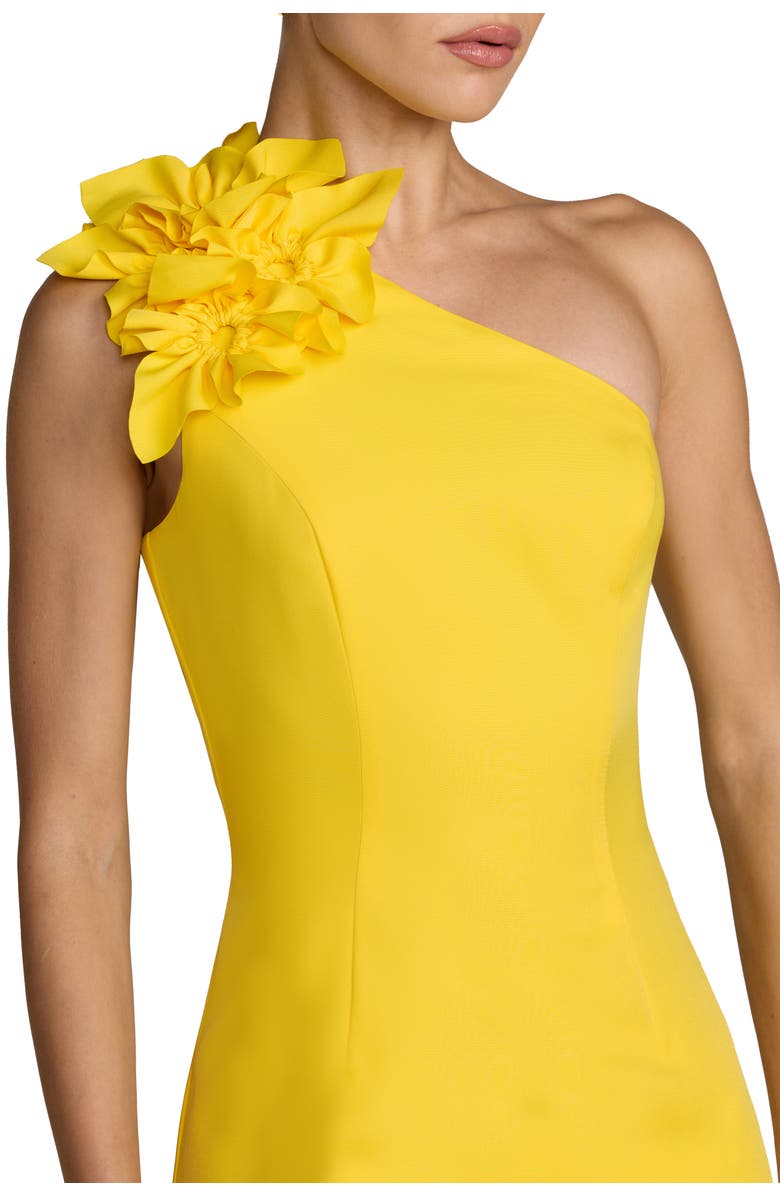 Mac Duggal One Shoulder Crepe Column Gown With Floral Detail, Alternate, color, Sunshine