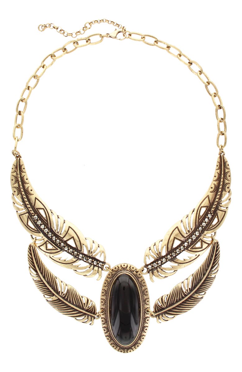 OLIVIA WELLES Feather Bib Necklace, Alternate, color, Gold / Black