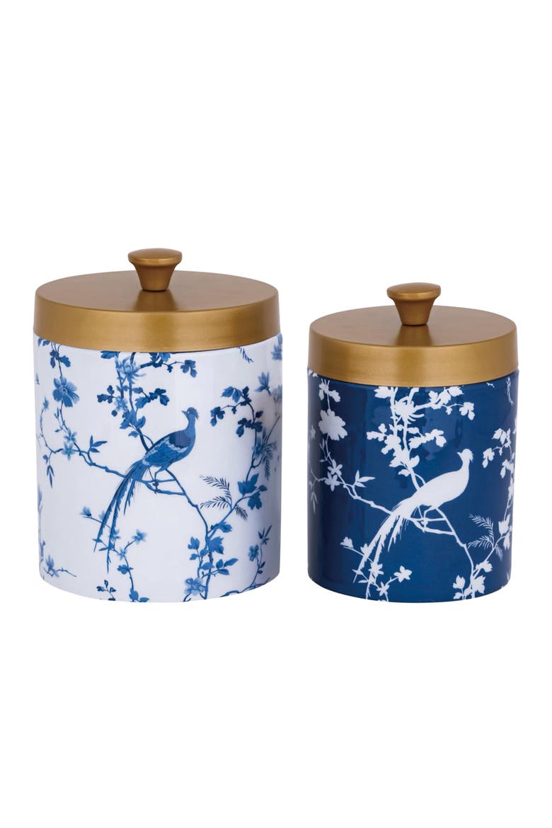 Metal Jar Chinoiserie Lid Set of 2, Main, color, Blue