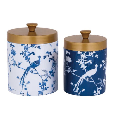 Metal Jar Chinoiserie Lid Set of 2